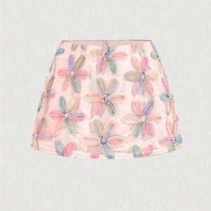 Floral Embroidered Pink Skirt
